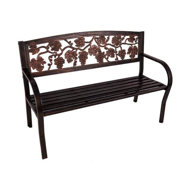 Evergreen Vineyard 48 in. Bronze Metal Outdoor Garden Bench
