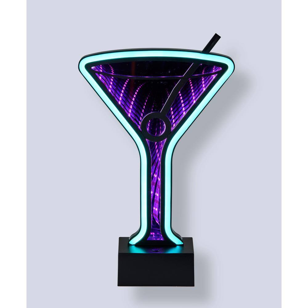 Cordless Black Neon Martini Glass Shelf Lamp