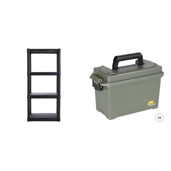 4-Tier Black Garage Shelving Unit (14.5 in. x 22 in. x 48.25 in.) and 8 Qt. Field Storage Box (3-Count)