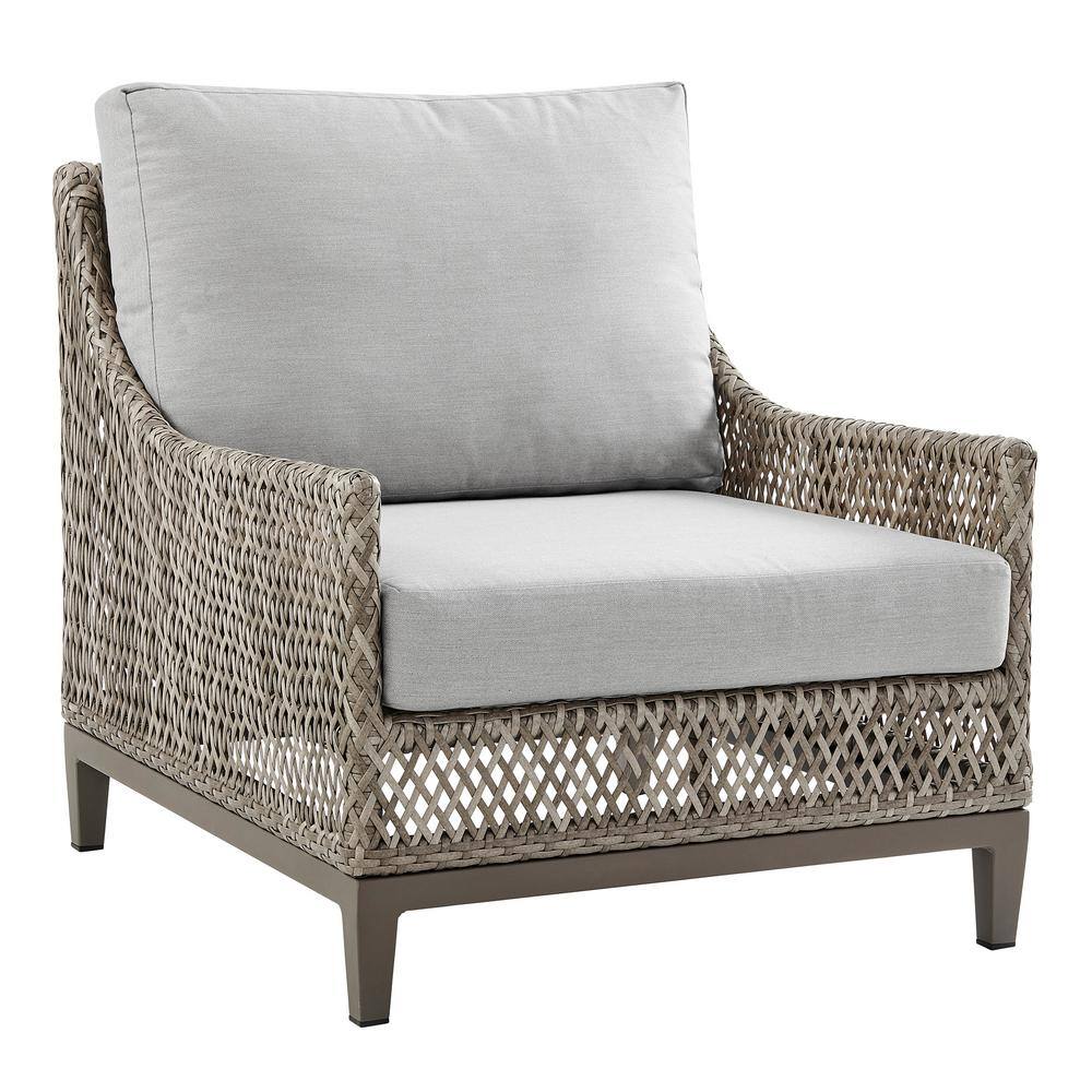 Grenada Brown Wicker and Aluminum Outdoor Lounge Chair with Gray Cushions