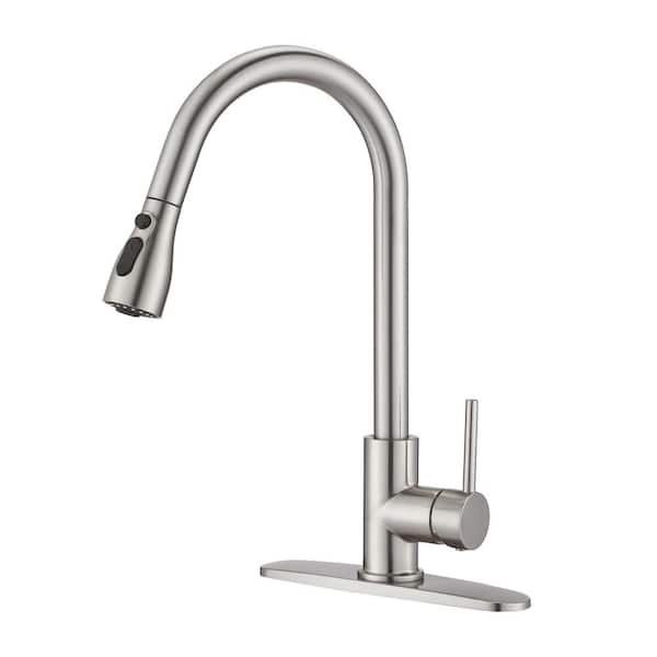 UPIKER Single-Handle Pull Down Sprayer Kitchen Faucet with Deckplate Included and 3 Modes in Brushed Nickel