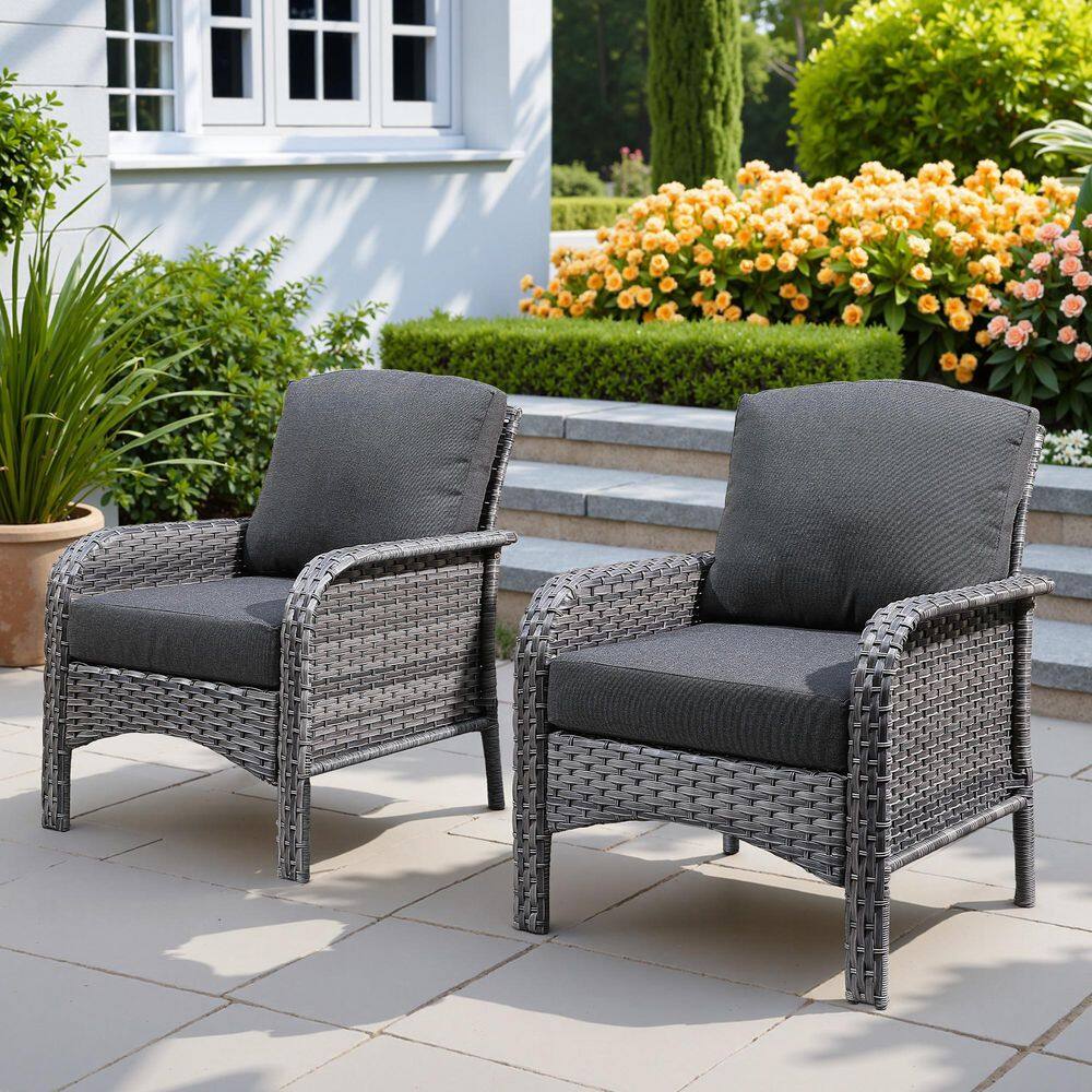 Venice Gray 2-Piece Wicker Modern Outdoor Patio Conversation Chair Seating Set with Black Cushions price history on PriceWatchPro