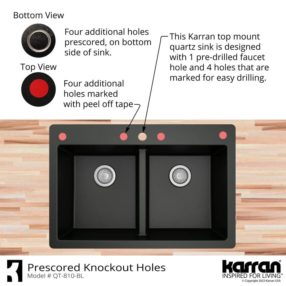 Black Quartz Double Bowl Top Mount Kitchen Sink
