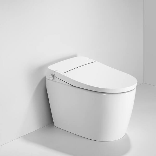 Smart Bidet Toilet 1.27 GPF with Auto Flushing, Kick-activated Seat Open, Heated Seat and Side Control Button in White