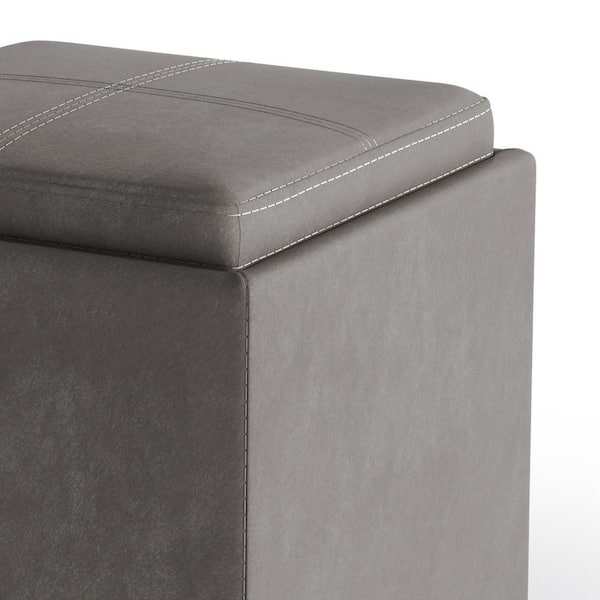 Simpli Home Rockwood Cube Storage Ottoman with Tray - Distressed Slate Grey