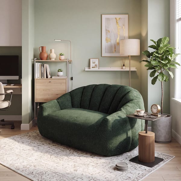 55 in. Bear Paw Bean Bag Sofa Chair, Green Plush Fabric Lounge Seat for Living Room and Bedroom, Faux Fur