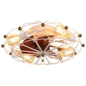 20 in. Indoor Modern Industrial White Metal Cage 6-Speed Reversible Ceiling Fan Light with 4 LED tungsten Light Bulb