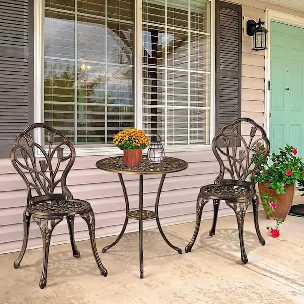 Unbranded 3 Piece Cast Aluminum Outdoor Bistro Garden Table and Chairs