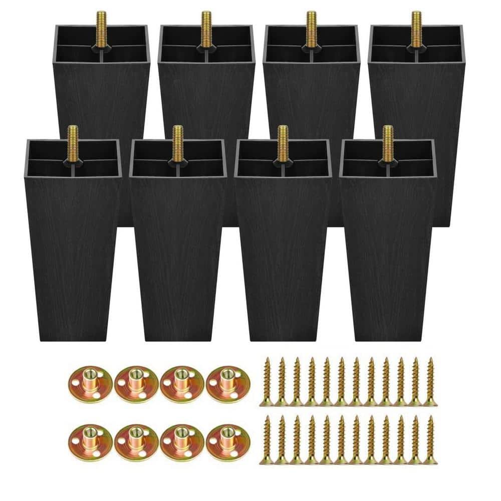 Black 5.7 Inch Plastic Tapered Furniture Legs with Screws