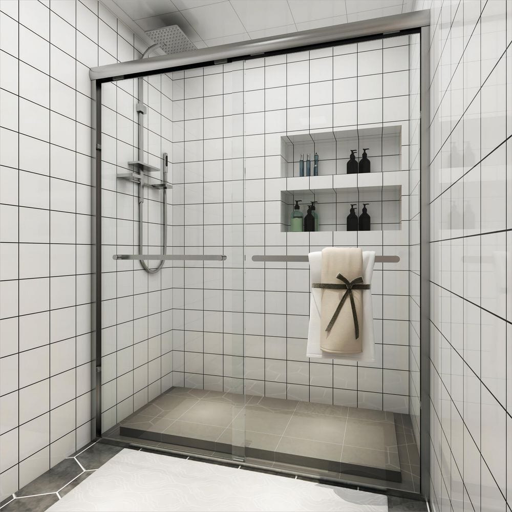 50 in.-54 in. W x 78 in. H Sliding Framed Shower Door in Brushed Nickel with Clear Glass price history on PriceWatchPro