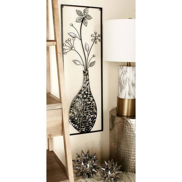 Litton Lane 12 in. x 35 in. Glitz-Inspired Iron Scroll Florals in Vases Metal Wall Decor (2-Pack)