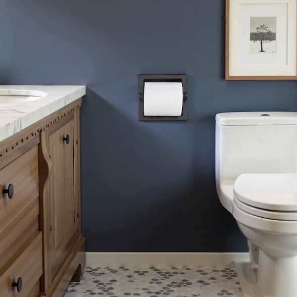 Bathroom Recessed Toilet Paper Holder Wall Mount Rear Mounting Bracket Included Black in Bathroom