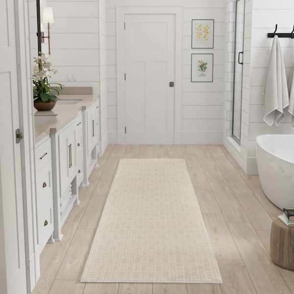 Washable Charm Ivory 2 ft. x 10 ft. Geometric Contemporary Runner Area Rug