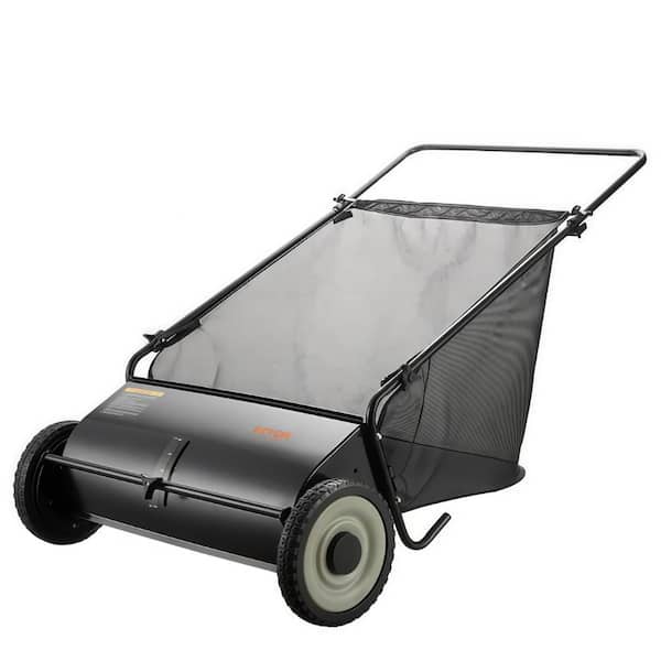 26" Push Lawn Sweeper, Leaf/Grass Collector, 7 Cu.Ft Mesh Hopper, 4 Spinning Brushes, Rubber Wheels, Heavy Duty Steel.