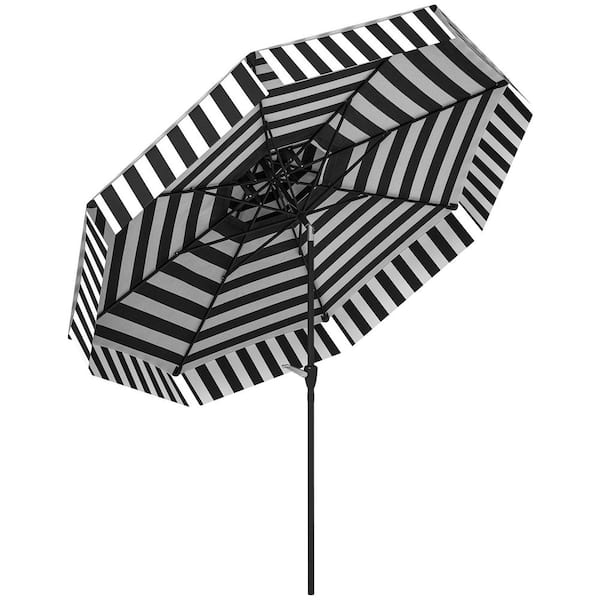 8.6 ft. Metal Outdoor Market Patio Umbrella, 2-Tier Vented Patio Table Umbrella with Crank 8 Ribs in White and Black