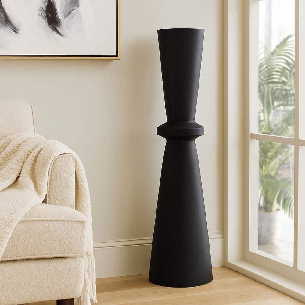 Loci 40 in. Textured Black Polyresin Trumpet Hourglass Design Accent Decorative Vase price history on PriceWatchPro
