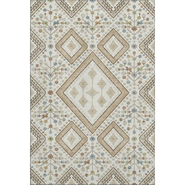 Mayfield Premium Machine Washable Abstract AMF2459 Ivory 3 ft. x 5 ft. Area Rug