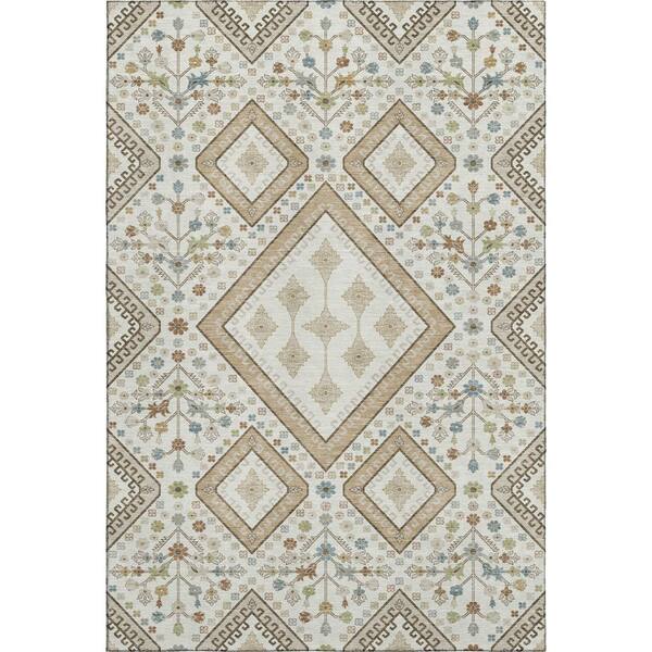 Mayfield Premium Machine Washable Abstract AMF2459 Ivory 9 ft. x 12 ft. Area Rug