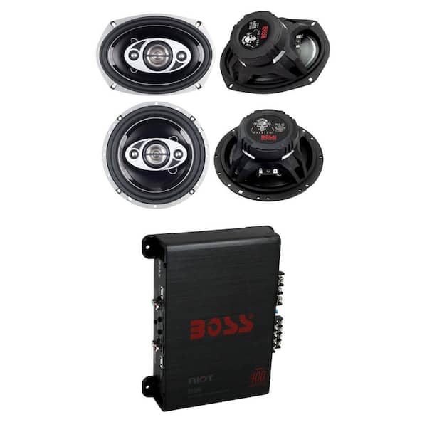 Boss 6x9 in. 800-Watt plus 2) 6.5 in. 400-Watt 4-Way Car Speakers plus R1004 400-Watt 4-Ch Amp