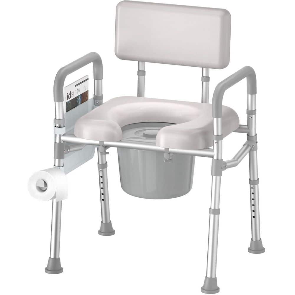 Bedside Commode Chair with Padded Seat and Backrest, Aluminum Dual-Crossbar, Height Adjustable, Portable Toilet price history on PriceWatchPro