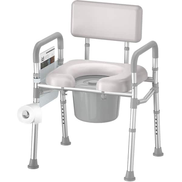 Bedside Commode Chair with Padded Seat and Backrest, Aluminum Dual-Crossbar, Height Adjustable, Portable Toilet