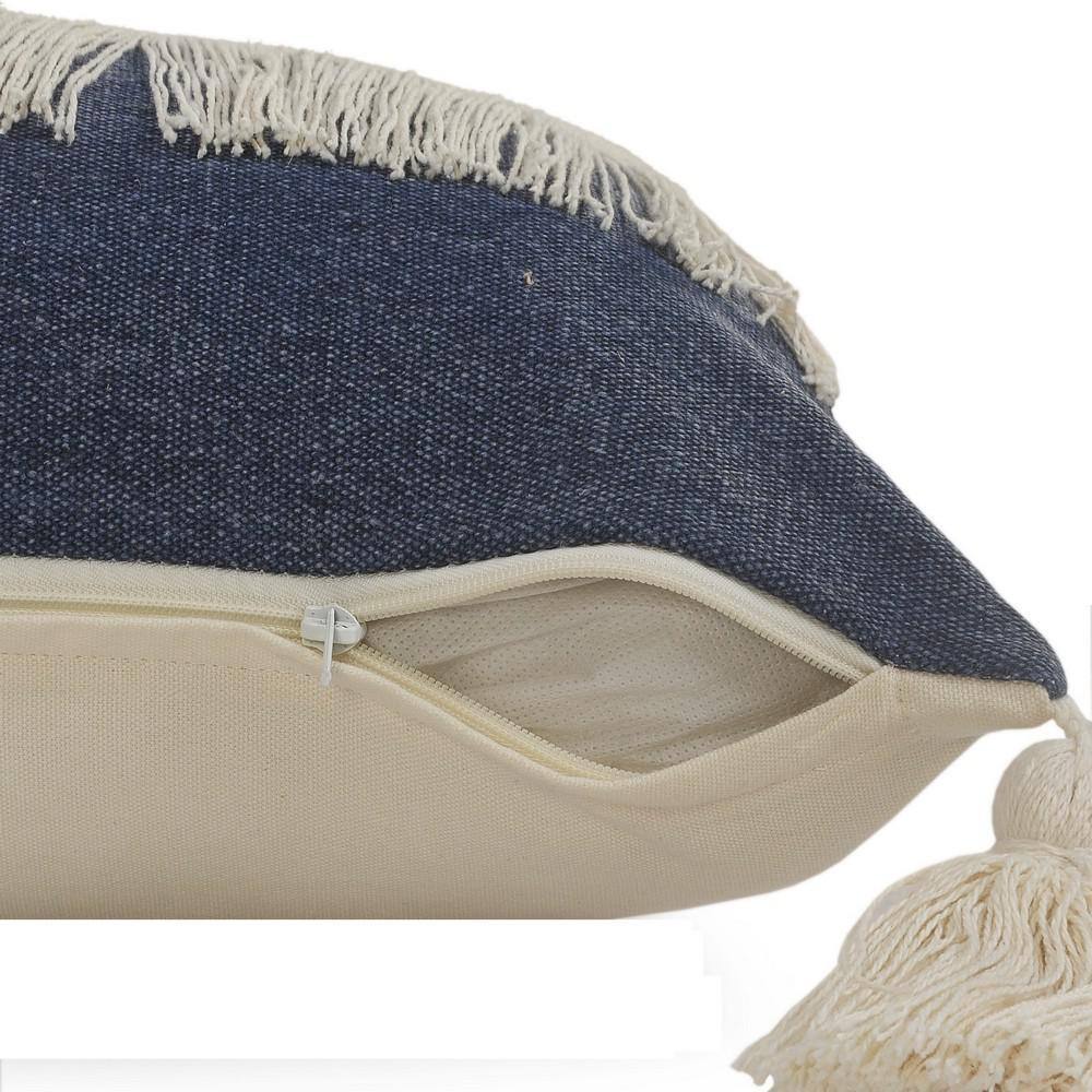 Denim Blue and Off-White Cotton Color Block Square Throw Pillow, 20" x 20"