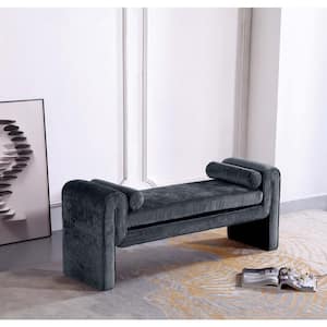 Concord Black 59 in. Modern Chenille Upholstered Bedroom Bench