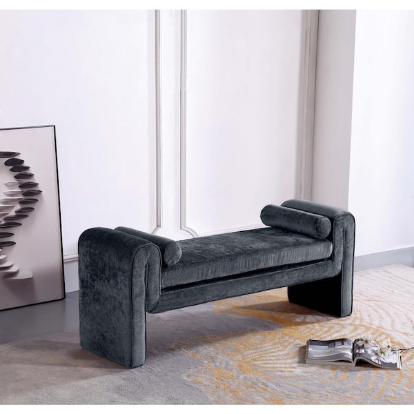 Manhattan Comfort Concord Black 59 in. Modern Chenille Upholstered Bedroom Bench