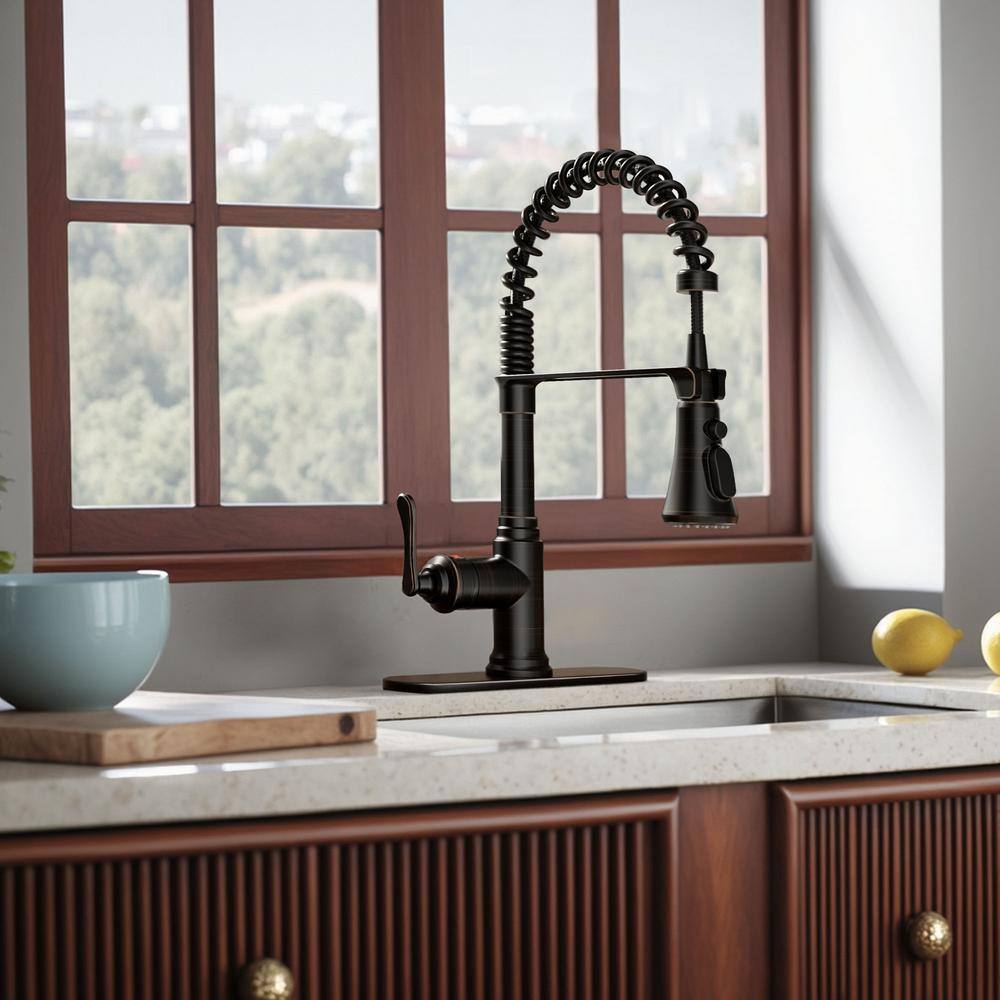 Oil-Rubbed Bronze High-Arc Kitchen Faucet with Pull-Down Spray