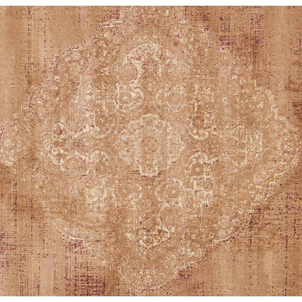 Taupe 6' x 6' Round Viscose Vintage Area Rug