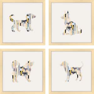 Patterned Pups Blue - Set of 4-Framed Giclee Dog Art Print 14 in. x 14 in. each