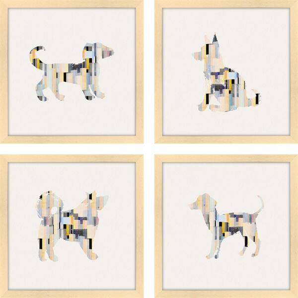 Melissa Van Hise Patterned Pups Blue - Set of 4-Framed Giclee Dog Art Print 14 in. x 14 in. each