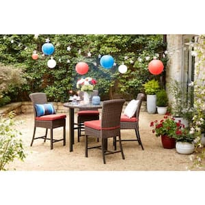 Harper Creek 5-Piece Brown Steel Outdoor Patio Dining Set with CushionGuard Chili Red Cushions