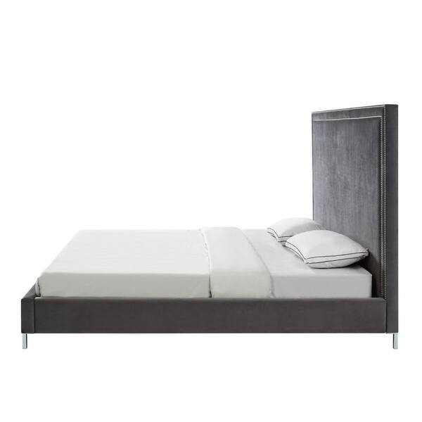 Inspired Home Samuele Grey Velvet Nailhead Trim Platform