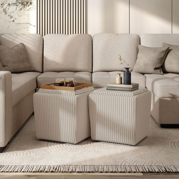 Furniture of America Fana Beige Corduroy Fabric Square Furniture of America Fana Beige Corduroy Fabric Square