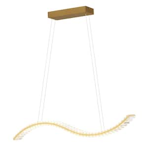 Edgewater 1 Light LED Gilded Brass Gold Contemporary Crystal Linear Chandelier Island Pendant Light Fixture