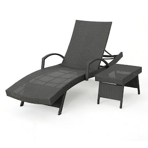 Miller Grey Armed 2-Piece Faux Rattan Outdoor Chaise Lounge and Table Set