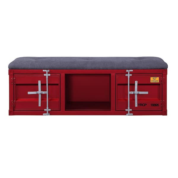 Acme Furniture Cargo Gray and Red Bench Metal Frame 19 in. x 16 in. x 56 in.