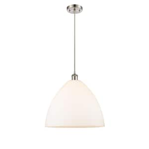 Bristol Glass 60-Watt 1 Light Brushed Satin Nickel Shaded Pendant Light with Frosted glass Frosted Glass Shade