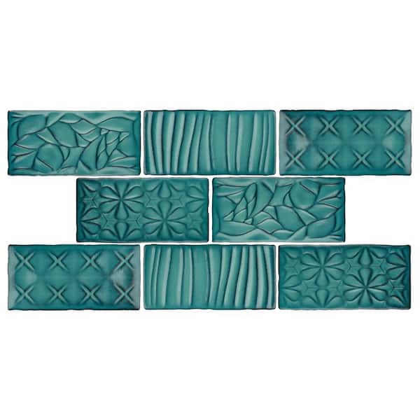 Merola Tile Antic Sensations Lava Verde 3 in. x 6 in. Ceramic Wall Take Home Tile Sample