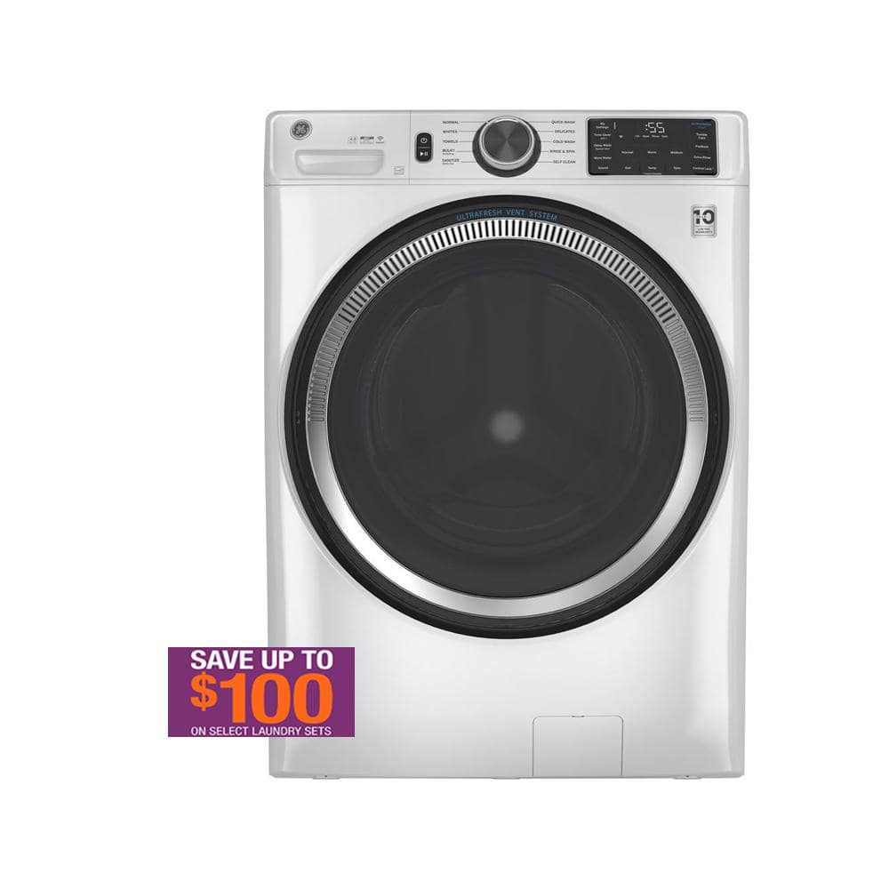 GE 4.8 cu. ft. Smart White Front Load Washer with OdorBlock UltraFresh Vent System and Sanitize with Oxi