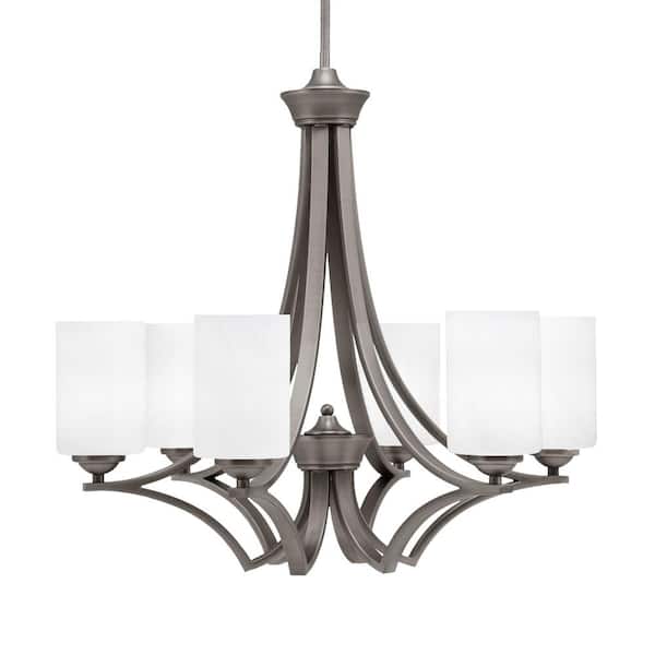 Unbranded Clevelend 6-Light Graphite Round Chandelier with 4 in. White Marble Glass Shades, No bulbs included