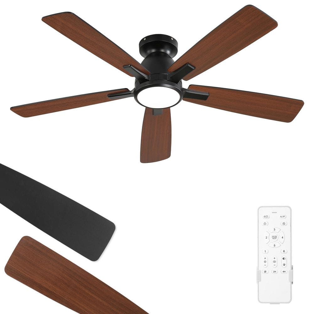 42 in. Black Indoor/Outdoor Flush Mount Standard 3CCT LED 6-Speed Ceiling Fan with Light Remote Control Bedroom price history on PriceWatchPro
