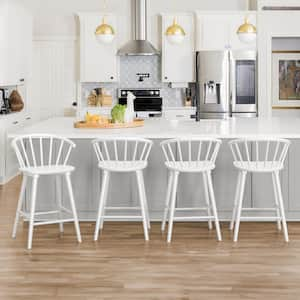 Winson Windsor 24 in.White Solid Wood Bar Stool for Kitchen Island Counter Stool with Spindle Back Set of 4