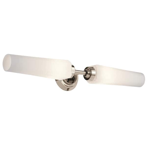 KICHLER Truby 25.5 in. 2-Light Polished Nickel Contemporary Bathroom Vanity Light with Satin Etched Cased Opal Glass