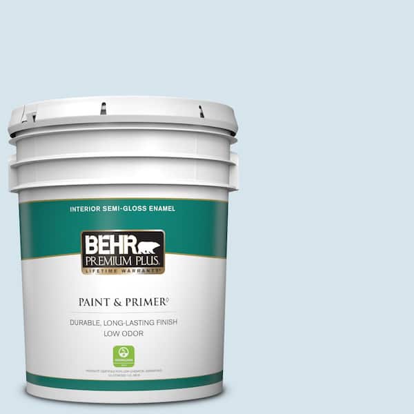 BEHR PREMIUM PLUS 5 gal. #560C-1 Rain Water Semi-Gloss Enamel Low Odor Interior Paint & Primer