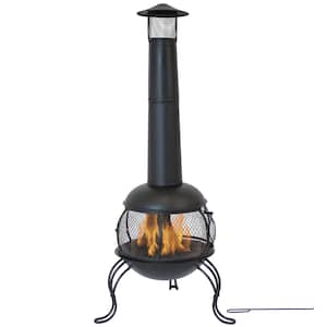 66 in. Steel Wood-Burning Outdoor Chiminea with Rain Cap in Black