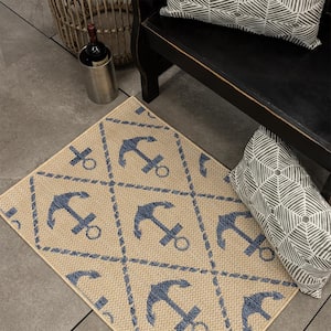 Flatweave Royal Blue Anchor 2 ft. x 3 ft. Indoor/Outdoor Accent Area Rug