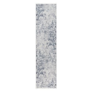 Everyday Rein Abstract Cloud Blue Grey 2 ft. x 7 ft. Machine Washable Rug
