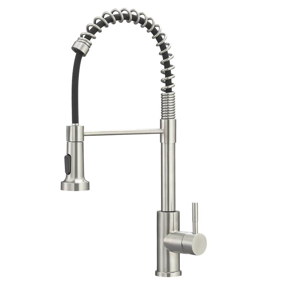 Commercial Single Handle Pull Down Sprayer Kitchen Faucet with Pull Out Spray&Stream Sprayer in Brushed Nickel